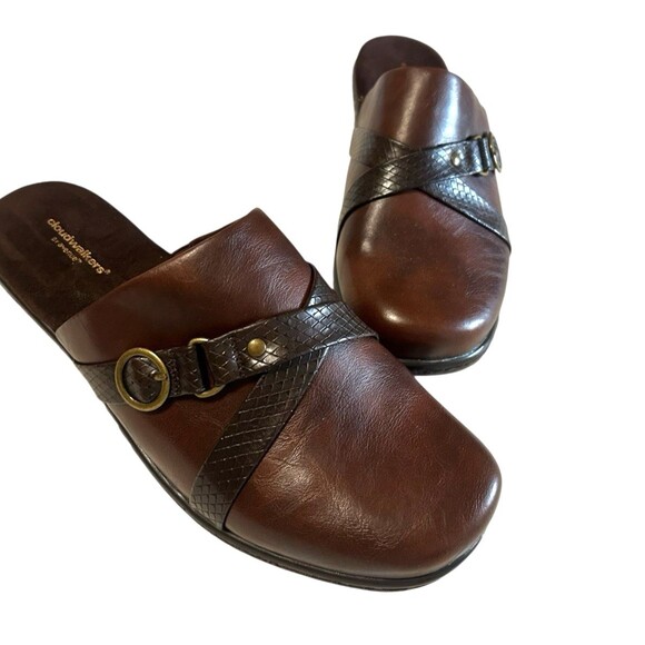 Cloudwalkers by Avenue Beverly Clog Mule Buckle Brown Leather Sandals 11W - Picture 2 of 13